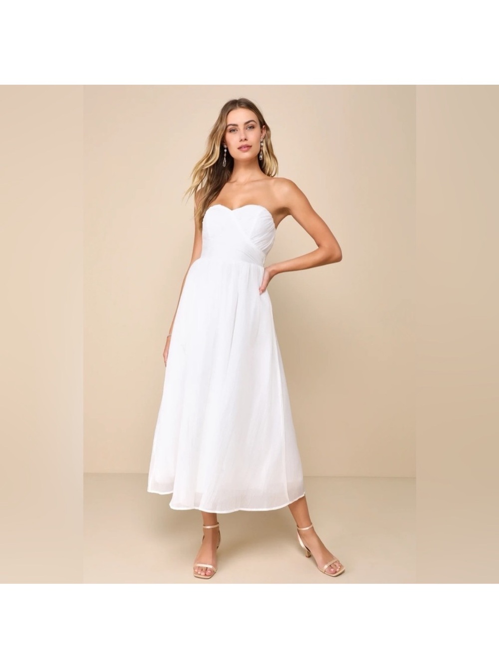 Fairytale Design White Organza Strapless A-Line Midi Dress